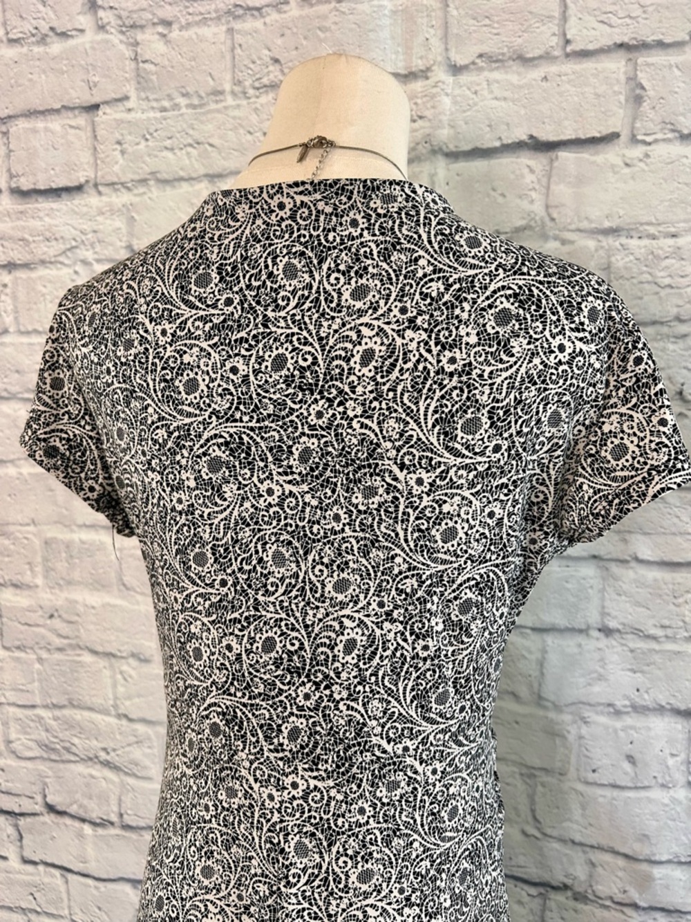 connected apparel Black White Dress Midi Floral V Neck Twist-Front Day to Night - Picture 12 of 15